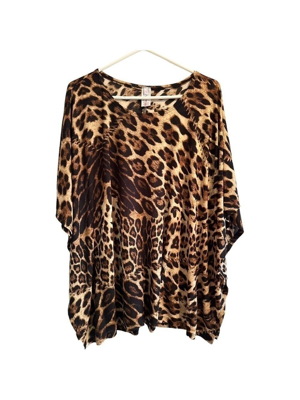 AMAZING Brown Animal Print Tunic W/ HUGE Kimono Sleeves! Tu Tu Fashion Small